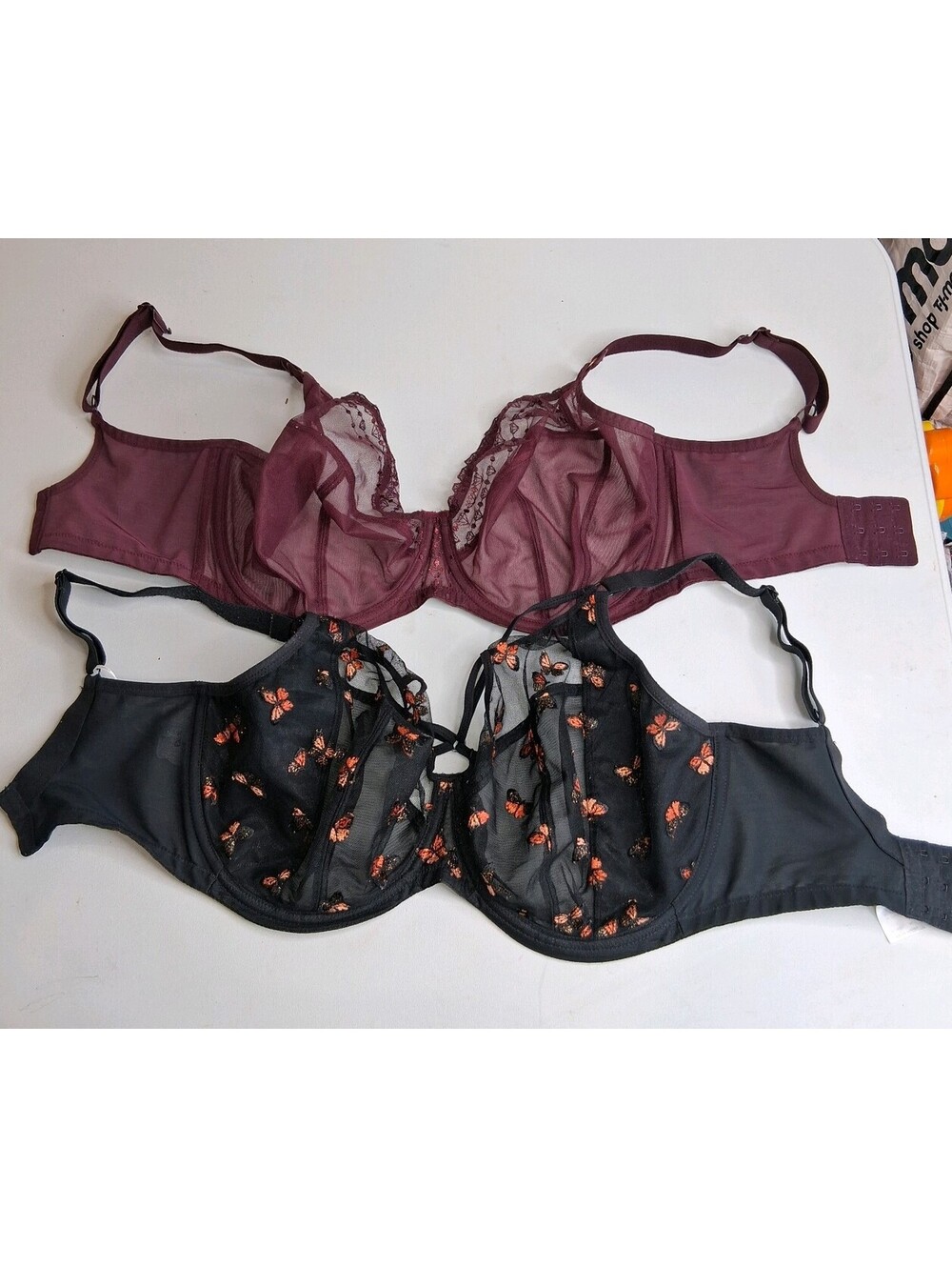 Elomi Plunge Bra Lot of 2 US 32L/ UK 32HH Goth Dark Romantic Butterfly Mesh Lace